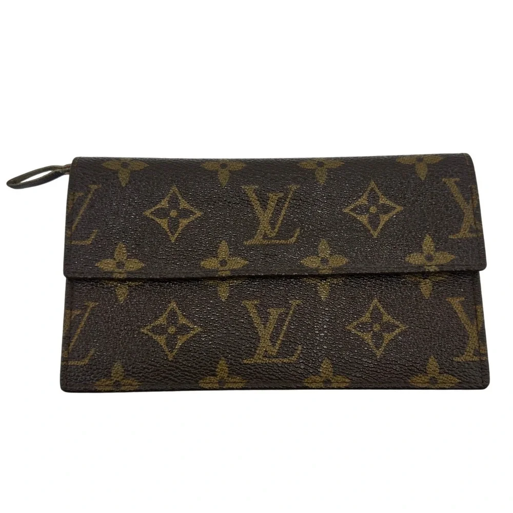 Louis Vuitton Vintage Monogram Pochette Twin Brown Canvas Clutch Wallet